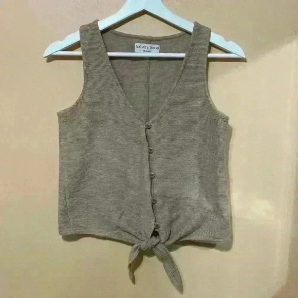 Madewell Tie Front Button Down Tank Top Sz Xxs Taupe Tank Top - Picture 1 of 10